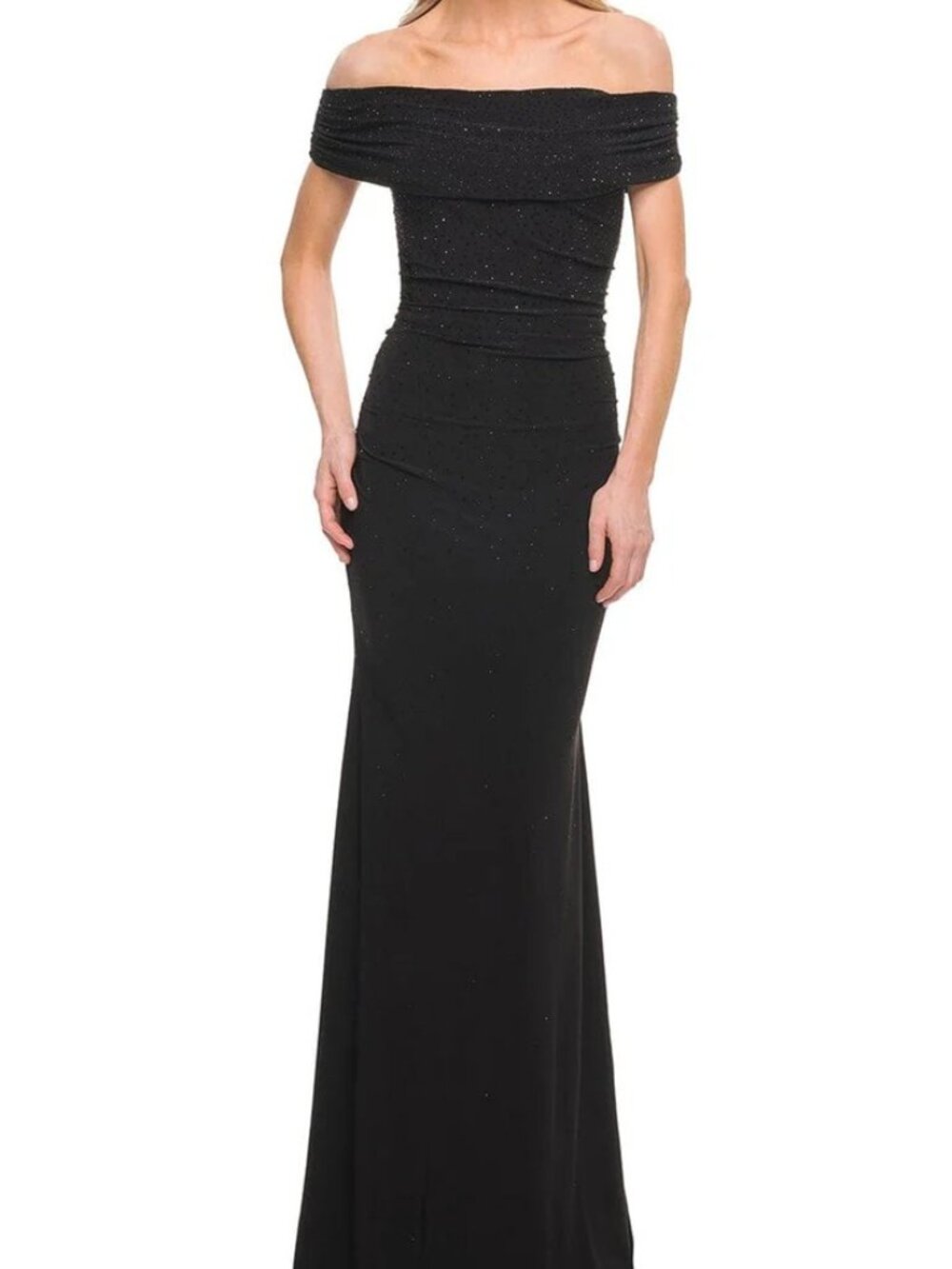La Femme 30117 Beaded Off-Shoulder Mother of the Bride Dress Black size 14
